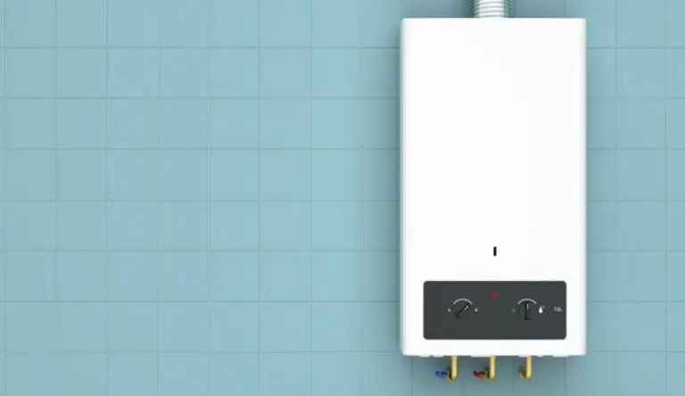 Tankless water heater installation installed in Houston bathroom with aqua tiles